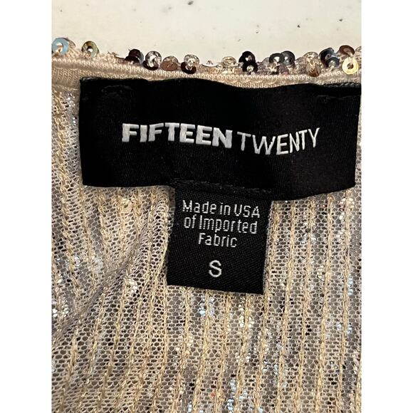 Fifteen Twenty Women’s Small Tan Sequin Open-Front Cardigan Kimono Sparkle Party - Picture 3 of 10